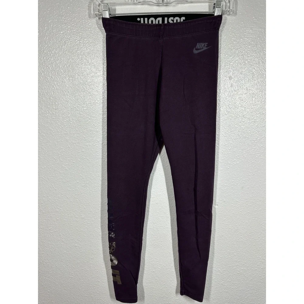 Nike Leggings Womens XS Purple Just Do It‎ Swoosh Cotton Blend Stretch Athletic